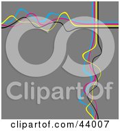 Clipart Illustration Of A Border Of Pink Yellow Blue And Black Squiggles On A Gray Background