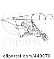 Cartoon Black And White Outline Design Of A Man Hang Gliding