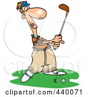 Poster, Art Print Of Cartoon Male Golfer Barely Knocking The Ball Off The Tee