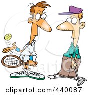 Poster, Art Print Of Cartoon Tennis Player Glaring At A Golfer