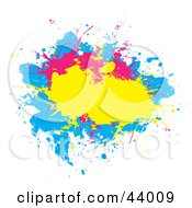 Splatter Of Yellow Pink And Blue On A White Background