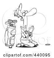 Royalty Free RF Clip Art Illustration Of A Cartoon Black And White Outline Design Of A Male Golfer Praying