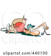 Poster, Art Print Of Cartoon Male Golfer Measuring The Distance From The Ball And Hole