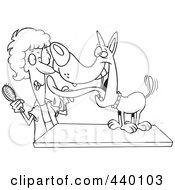 Royalty Free RF Clip Art Illustration Of A Cartoon Black And White Outline Design Of A Dog Licking His Groomer by toonaday