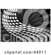 Clipart Illustration Of A White Wave Of Squares Floating Over A Bursting Black And Gray Background