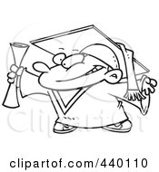 Poster, Art Print Of Cartoon Black And White Outline Design Of A Graduate Boy Holding His Certificate