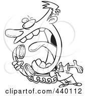 Royalty Free RF Clip Art Illustration Of A Cartoon Black And White Outline Design Of A Man Screaming Into A Telephone