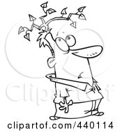 Royalty Free RF Clip Art Illustration Of A Cartoon Black And White Outline Design Of A Man With A Branch Growing From His Head