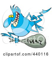 Cartoon Blue Gremlin With An Email Bag
