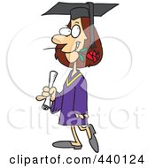 Poster, Art Print Of Cartoon Female College Graduate With A Rose In Her Mouth