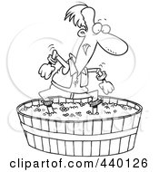 Royalty Free RF Clip Art Illustration Of A Cartoon Black And White Outline Design Of A Man Stomping Grapes by toonaday