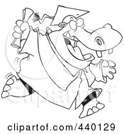 Royalty Free RF Clip Art Illustration Of A Cartoon Black And White Outline Design Of A Hippo Graduate Running by toonaday
