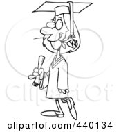 Poster, Art Print Of Cartoon Black And White Outline Design Of A Female College Graduate With A Rose In Her Mouth