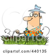 Cartoon Man Mowing Tall Grass