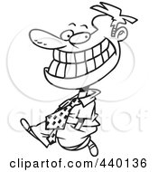 Royalty Free RF Clip Art Illustration Of A Cartoon Black And White Outline Design Of A Happy Businessman Walking And Grinning