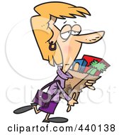 Poster, Art Print Of Cartoon Tired Woman Carrying A Bag Of Groceries