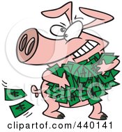 Poster, Art Print Of Cartoon Greedy Pig With Money