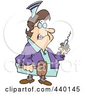 Cartoon Grim Nurse Holding A Syringe And Hammer