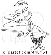 Royalty Free RF Clip Art Illustration Of A Cartoon Black And White Outline Design Of A Mad Granny Waving Her Cane