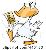 Cartoon Goose Walking With A Golden Ticket