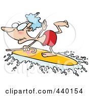 Cartoon Granny Surfing With Her Cane