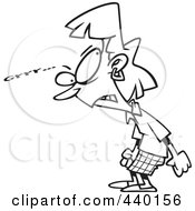 Royalty Free RF Clip Art Illustration Of A Cartoon Black And White Outline Design Of A Growling Businesswoman