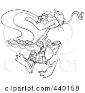 Royalty Free RF Clip Art Illustration Of A Cartoon Black And White Outline Design Of A Granny Duck Carrying Muffins