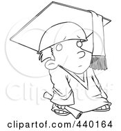 Poster, Art Print Of Cartoon Black And White Outline Design Of A Shy Graduate Boy
