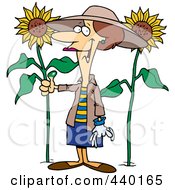 Poster, Art Print Of Cartoon Green Thumb Woman In Her Sunflower Gardener