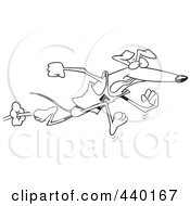 Poster, Art Print Of Cartoon Black And White Outline Design Of A Greyhound Dog Running Upright