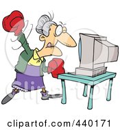 Poster, Art Print Of Cartoon Mad Granny Beating A Computer With Boxing Gloves