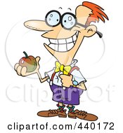Poster, Art Print Of Cartoon Nerdy School Boy Holding An Apple