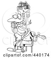 Royalty Free RF Clip Art Illustration Of A Cartoon Black And White Outline Design Of A Woman Talking Gossip On The Phone
