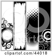 Collage Of Black And White Circle Halftone And Grunge Website Headers Or Banners