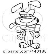 Poster, Art Print Of Cartoon Black And White Outline Design Of A Dog With A Bone Stuck In His Throat
