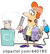 Royalty Free RF Clip Art Illustration Of A Cartoon Dog Groomer Holding A Comb And Blow Dryer by toonaday