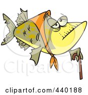 Poster, Art Print Of Cartoon Granny Fish With A Cane