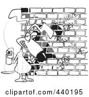 Poster, Art Print Of Cartoon Black And White Outline Design Of A Dog Spray Painting Graffiti