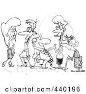 Royalty Free RF Clip Art Illustration Of A Cartoon Black And White Outline Design Of A Group Of People Socializing by toonaday
