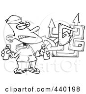 Poster, Art Print Of Cartoon Black And White Outline Design Of A Punk Boy Spray Painting Graffiti