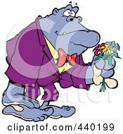 Poster, Art Print Of Cartoon Romantic Gorilla Holding Flowers