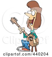 Poster, Art Print Of Cartoon Female Guitarist Sitting On A Stool