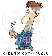 Royalty Free RF Clip Art Illustration Of A Cartoon Grumpy Man Holding His Cup Of Morning Coffee