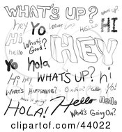 Collage Of Spanish And English Greeting Doodles On White