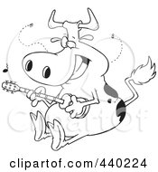 Poster, Art Print Of Cartoon Black And White Outline Design Of A Cow Guitarist