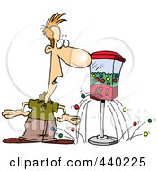 Cartoon Gumball Machine Dropping Gum On The Floor By A Man