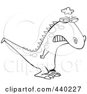 Royalty Free RF Clip Art Illustration Of A Cartoon Black And White Outline Design Of A Grumpy Grumposaurus