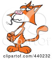 Royalty Free RF Clip Art Illustration Of A Cartoon Guilty Orange Cat With A Mouse In His Mouth by toonaday