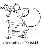 Cartoon Black And White Outline Design Of A Man Blowing A Big Bubble With Chewing Gum