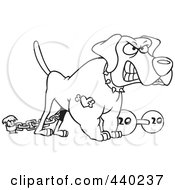 Poster, Art Print Of Cartoon Black And White Outline Design Of A Guard Dog With A Dumbbell